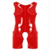 Jhaoyu Men's Faux Leather One Piece Bodysuit Sleeveless Front Zipper Leotard Boxer Shorts Jumpsuit Romper Red 3X-Large view 2