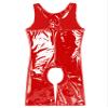 Jhaoyu Men's Faux Leather One Piece Bodysuit Sleeveless Front Zipper Leotard Boxer Shorts Jumpsuit Romper Red 3X-Large view 4