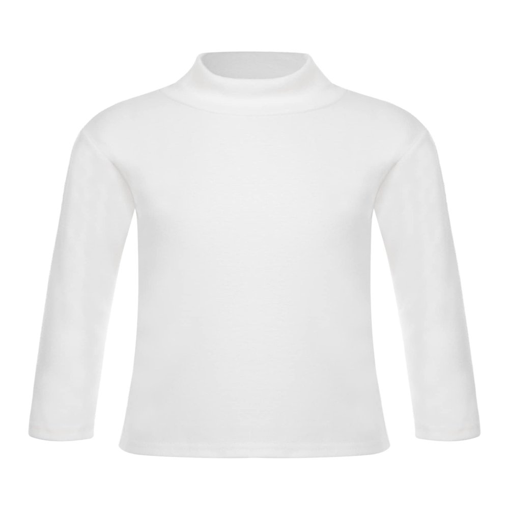 YONGHS Kids Girls Boys Basic Long Sleeve Turtleneck T-Shirts Fall Winter Warm Pullover Thermal Tops White 7-8