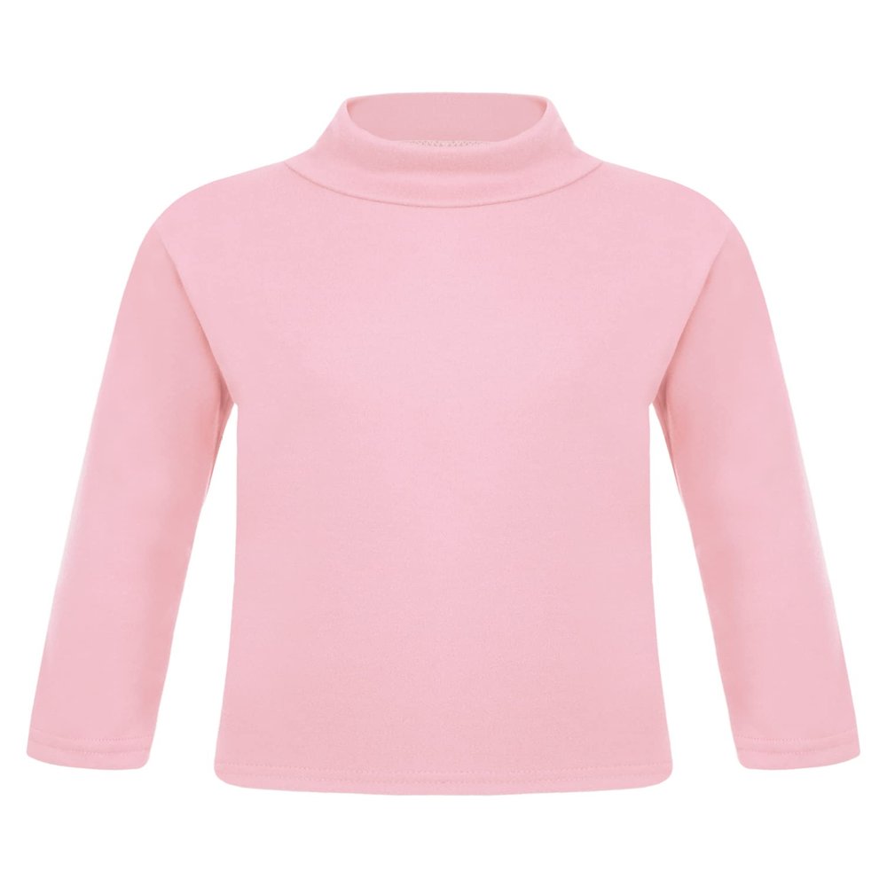 YONGHS Kids Girls Boys Basic Long Sleeve Turtleneck T-Shirts Fall Winter Warm Pullover Thermal Tops Pink 11-12