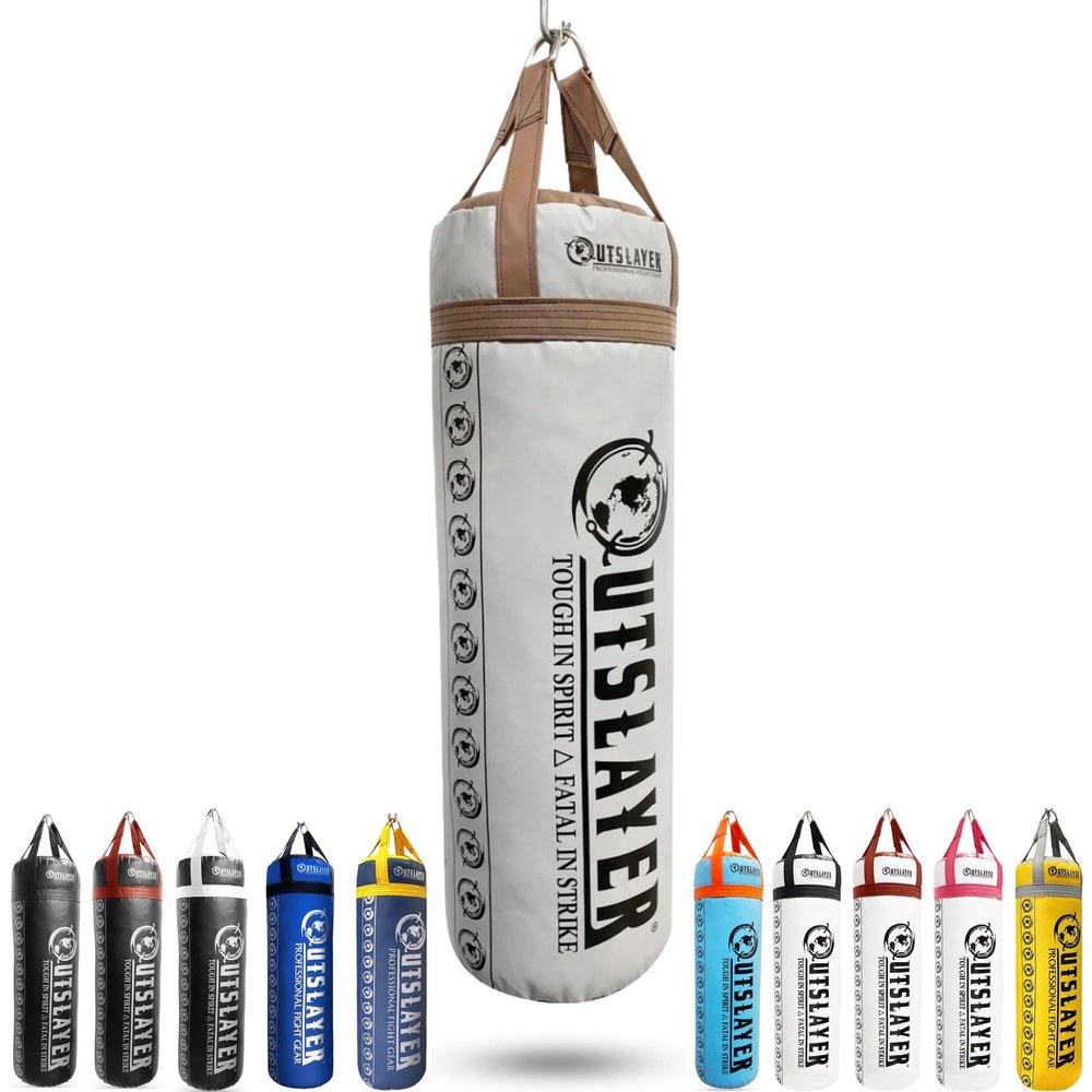 Outslayer 80 Pound Filled Punching Bag Boxing and MMA Made in USA (Gray/Brown) - with D-Ring