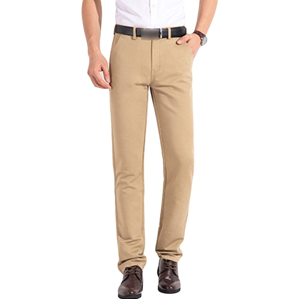 Men's Cotton Casual Straight Trousers Fit Signature Stretch Pant Iron Free Premium Flat Front Flex Waist Pant (Khaki,30)