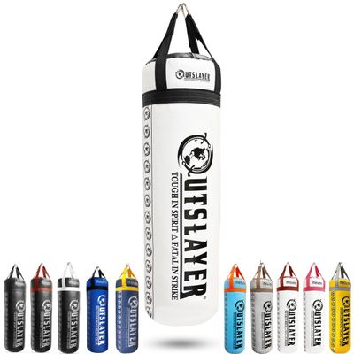 Outslayer 80 Pound Filled Punching Bag Boxing and MMA Made in USA (White/Black) - with D-Ring