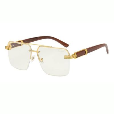 Frameless Wood Grain Leg Sunglasses UV Proof Sunglasses Square Silicone Nose Care Sunglasses (Gold Frame Transparent Flakes)
