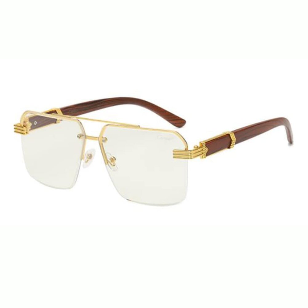 Frameless Wood Grain Leg Sunglasses UV Proof Sunglasses Square Silicone Nose Care Sunglasses (Gold Frame Transparent Flakes)