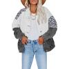 JEsilunmaMY Women's Patchwork Corduroy Jacket Lapel Button Down Camo Printed Shirts Casual Loose Fall Cardigan Shacket Coats (Grey,X-Large) view 1