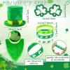 10 Pcs St Patrick's Day Costume Set Shamrock Hat with Faux Mustache St. Patrick Vest Sequin Bow Tie Beaded Shamrock Necklaces Bracelets Shamrock Shaped Glasses for Irish Party Decor (Large) view 2