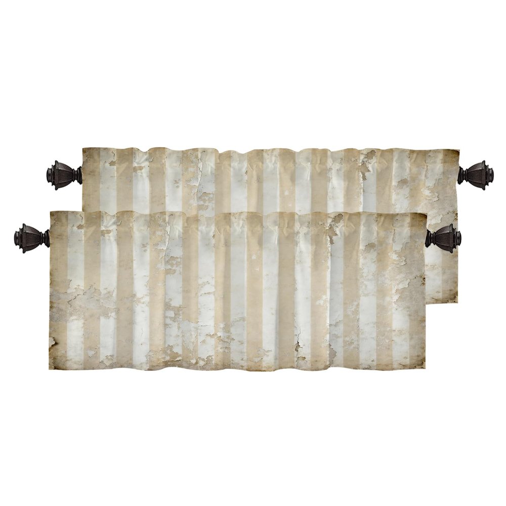 BaoNews Gold Vintage Simple Stripe Kitchen Valances for Windows,Brown Beige Blackout Valances Curtains Multilayer Polyester Drapes for Kitchen Bedroom 2 Pack 52X16 Inches