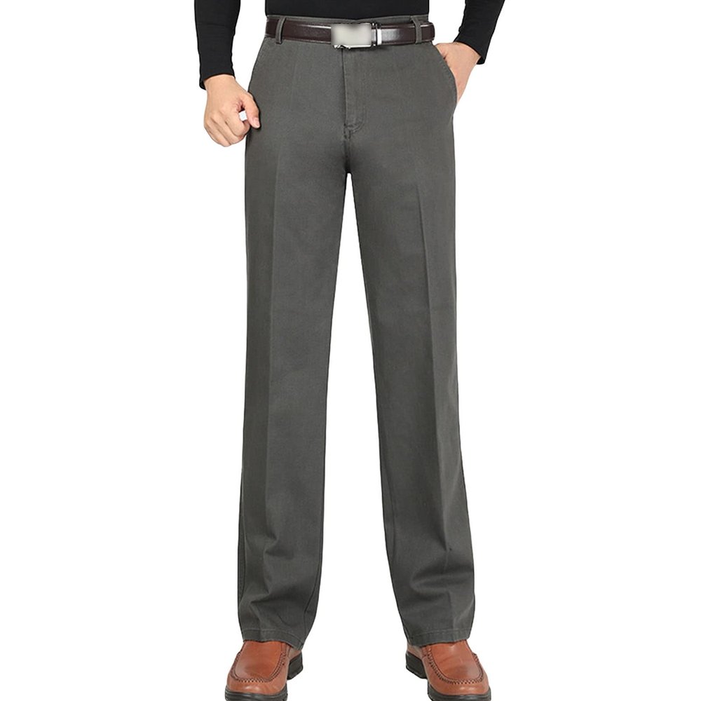 Men's High Waist Casual Straight SlacksExpandable Waist Comfort Straight Pant No Iron Khaki Classic Fit Pant (Grey,30)
