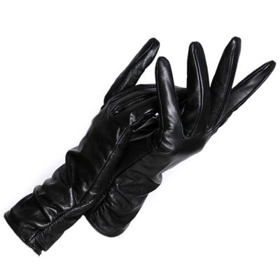 Light Gray Women Leather Gloves, Sheepskin Gloves Female, Women's Winter Mittens,Real Leather Gloves Women Black 7.5