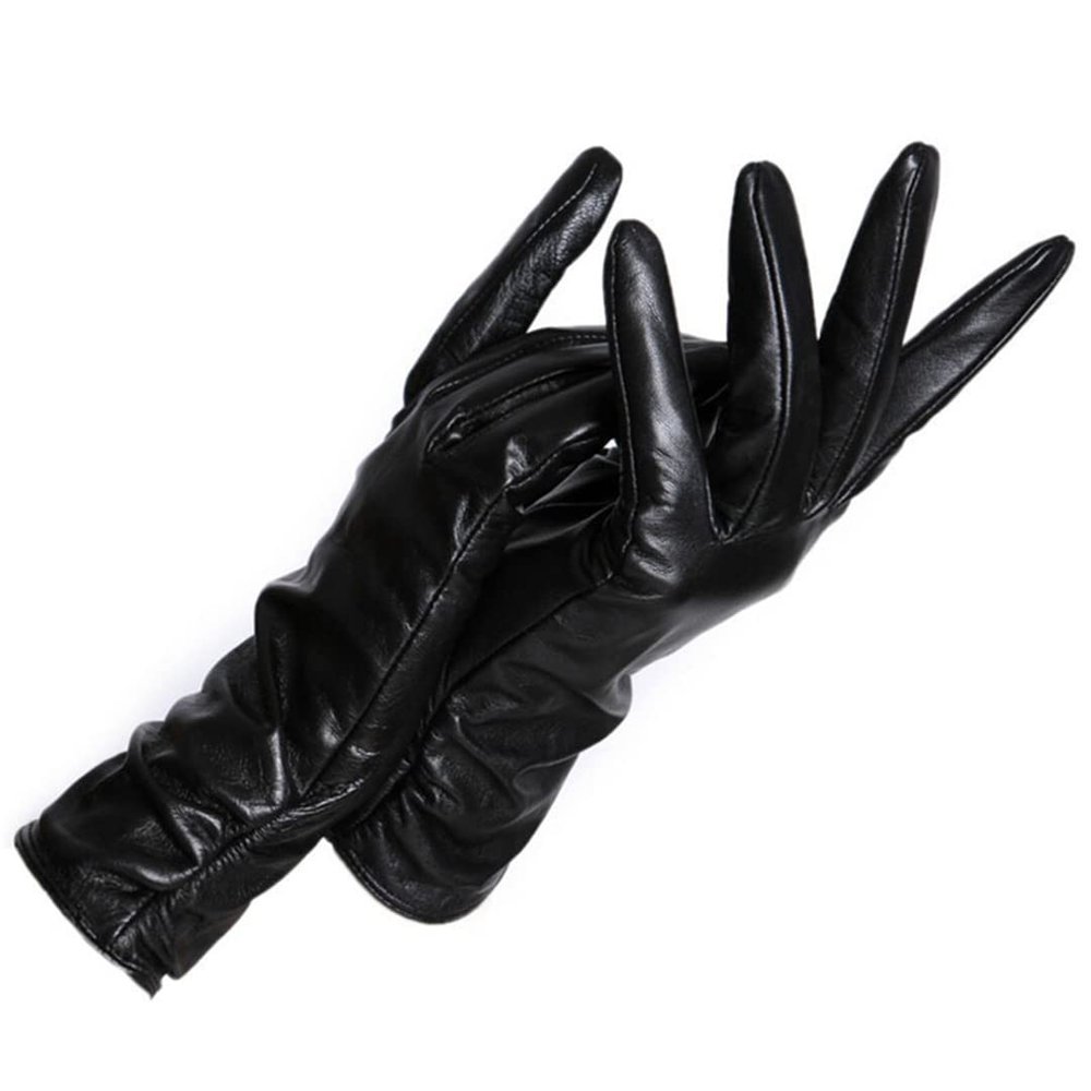 Light Gray Women Leather Gloves, Sheepskin Gloves Female, Women's Winter Mittens,Real Leather Gloves Women Black 7.5