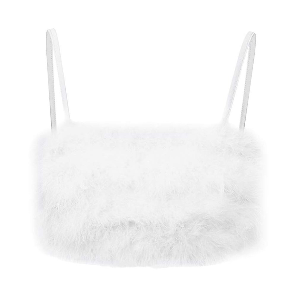 1pc White Underbust Camisoles Sports Tops Faux Fur Night The Shoulder White Vest Fuzzy Camisole Vests for Women Hairy Women's Petticoat