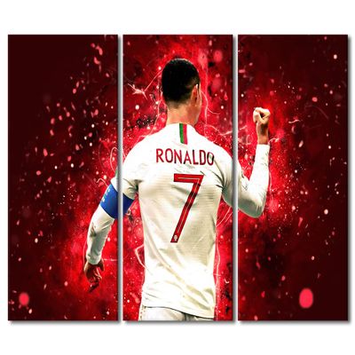 3 Pcs Paintings Canvas Wall Art Cristiano Ronaldo Art Prints Soccer Star Paintings for Wall Decorations Modern Artwork Wall Hanging Living Room Wall Decor Stretched and Framed Ready to Hang 42x28 in