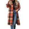 JEsilunmaMY Women's Wool Blend Long Shirts Casual Button Down Long Sleeve Shacket Coat Fall Oversized Flannel Plaid Outwear (Orange,Medium) view 1