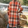 JEsilunmaMY Women's Wool Blend Long Shirts Casual Button Down Long Sleeve Shacket Coat Fall Oversized Flannel Plaid Outwear (Orange,Medium) view 2