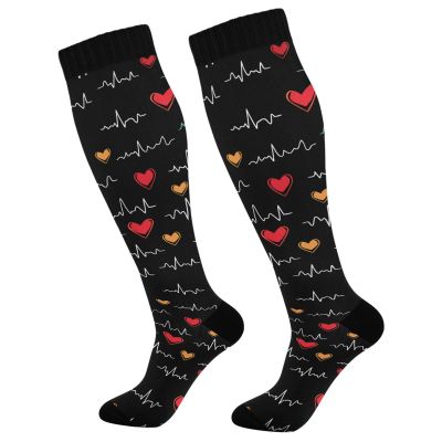 Wusikd Heartbeat Symbol Compression Socks for Women and Men Circulation Black Long Socks for Athletic Running 1