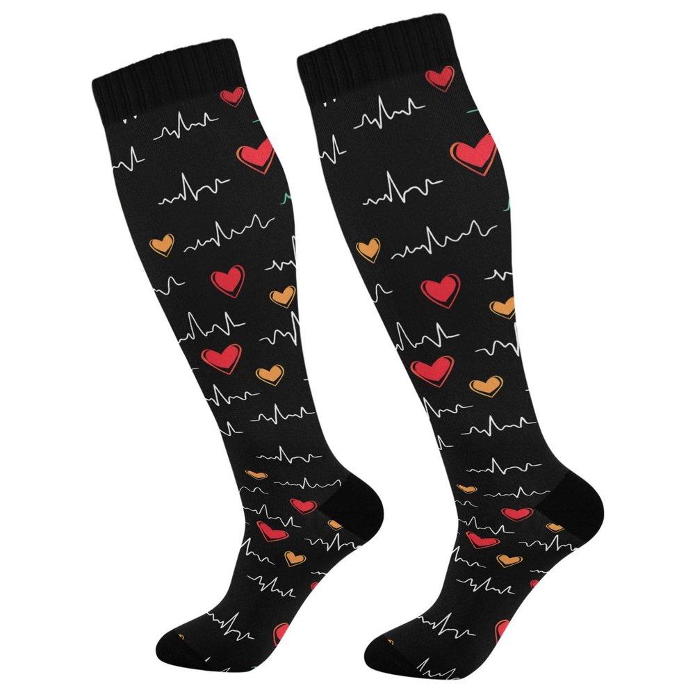 Wusikd Heartbeat Symbol Compression Socks for Women and Men Circulation Black Long Socks for Athletic Running 1