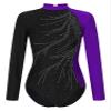 YONGHS Women's Long Sleeve Ballet Dance Gymnastics Leotard Glitter Rhinestone Color Block Athletic Bodysuit Jumpsuit Purple Medium view 3