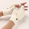 SCAPH Winter Knit Convertible Fingerless Gloves Wool Gloves Thermal Gloves Unisex Women Mittens (Color : White-1, Size : Medium) view 3