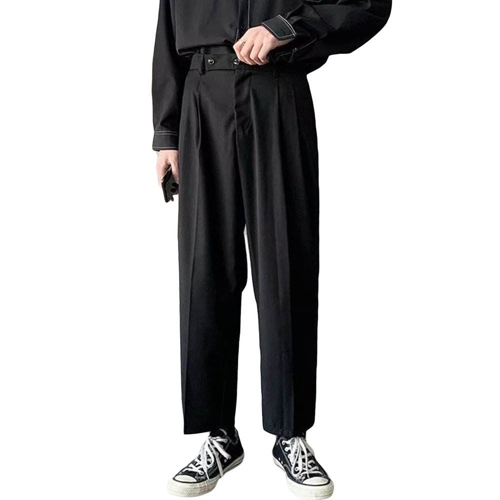 DGHM-JLMY Men's Trend Loose Straight Wide Leg Leisure Suit Pants Business Wedding Suit Pants Lightweight Casual Pants (Black,Small)