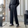 DGHM-JLMY Men's Trend Loose Straight Wide Leg Leisure Suit Pants Business Wedding Suit Pants Lightweight Casual Pants (Black,Small) view 2