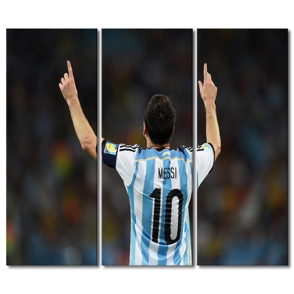 3 Piece Wall Art Bedroom Lionel Messi Wall Painting Soccer Star Prints for Wall Decor Contemporary Artwork Wall Hanging Art Painting Posters with Wooden Frame Boys Room Decor Ready to Hang-40"Wx60"H