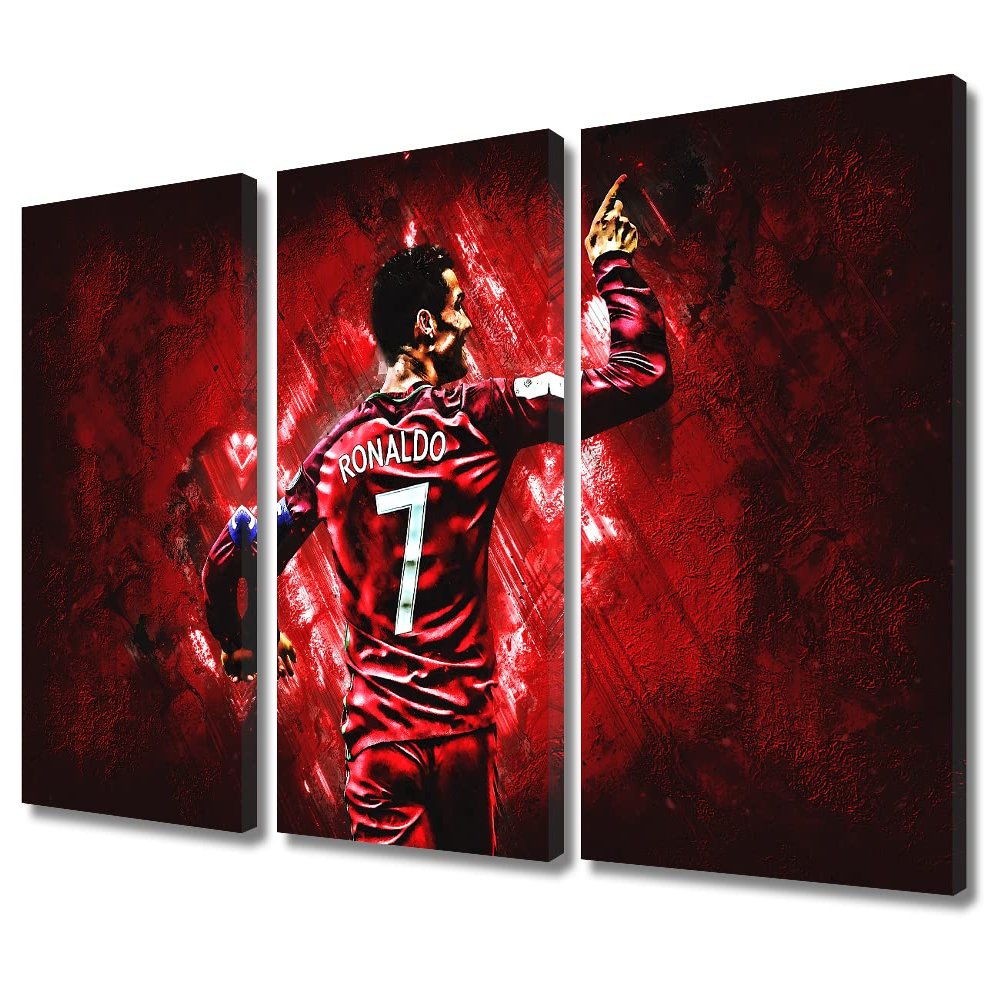 3 Panels Wall Art Bedroom Decor Ronaldo Canvas Prints Bathroom Artwork Framed Home Decorations for Living Room CR7 Paintings Ready to Hang 36x24 in