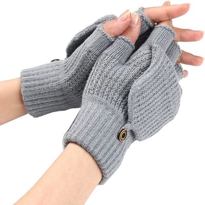 SCAPH Winter Knit Convertible Fingerless Gloves Wool Gloves Thermal Gloves Unisex Women Mittens (Color : Gy1-1, Size : Large)