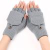 SCAPH Winter Knit Convertible Fingerless Gloves Wool Gloves Thermal Gloves Unisex Women Mittens (Color : Gy1-1, Size : Large) view 2