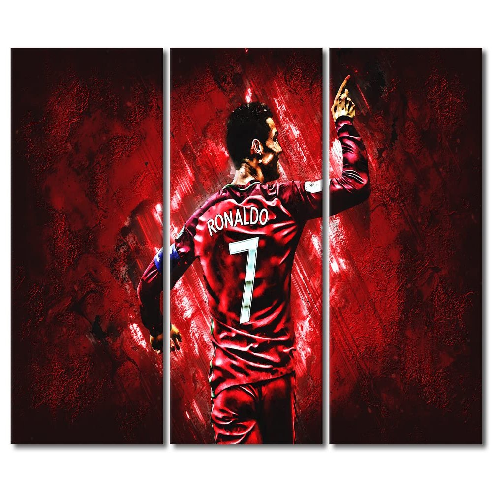 3 Panels Wall Art Bedroom Wall Decor Ronaldo Canvas Prints Bathroom Artwork for Wall Framed Art Wall Decor Home Decorations for Living Room CR7 Paintings Canvas Wall Art Ready to Hang 60x40 in