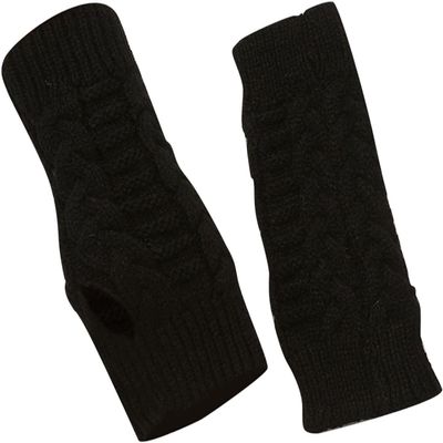 SCAPH Winter Knit Convertible Fingerless Gloves Wool Gloves Thermal Gloves Unisex Women Mittens (Color : Black-4, Size : Large)