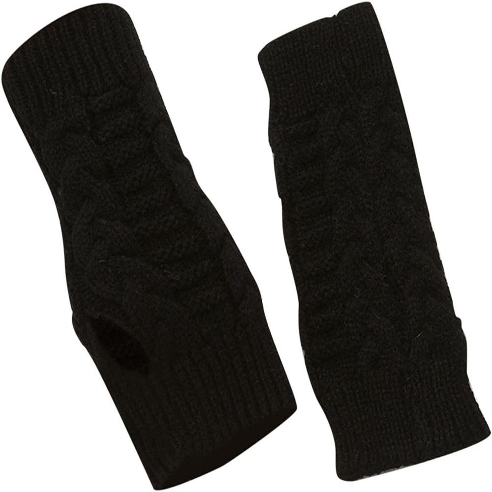 SCAPH Winter Knit Convertible Fingerless Gloves Wool Gloves Thermal Gloves Unisex Women Mittens (Color : Black-4, Size : Large)