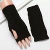 SCAPH Winter Knit Convertible Fingerless Gloves Wool Gloves Thermal Gloves Unisex Women Mittens (Color : Black-4, Size : Large) view 2