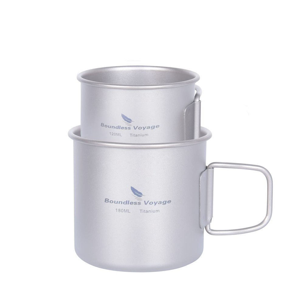 Boundless Voyage Titanium Camping Cup Mug Open Fire Ultralight Camping Picnic Water Wine Coffee Cup 120ml and 180ml Teacups without Lid Ti3053D
