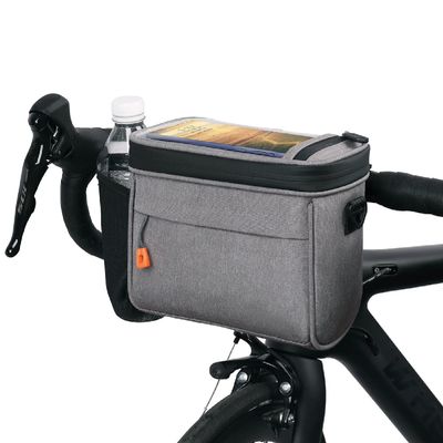 BUDAOWEN Bike Handlebar Bag,Capacity 4.2L Waterproof Bike Handlebar Front Frame Storage Bag with Waterproof Touch Screen Removable Shoulder Strap for Cycling Outdoor Activity,Grey,One Size
