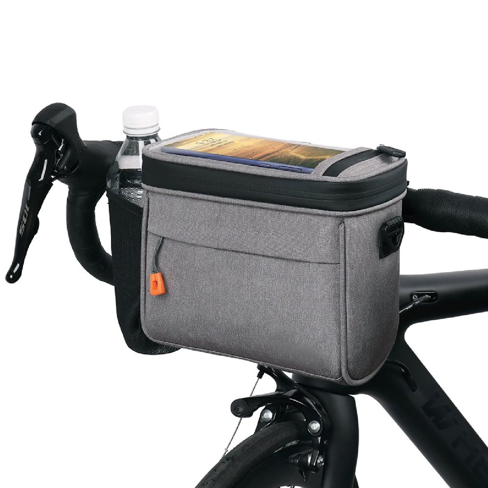 BUDAOWEN Bike Handlebar Bag,Capacity 4.2L Waterproof Bike Handlebar Front Frame Storage Bag with Waterproof Touch Screen Removable Shoulder Strap for Cycling Outdoor Activity,Grey,One Size