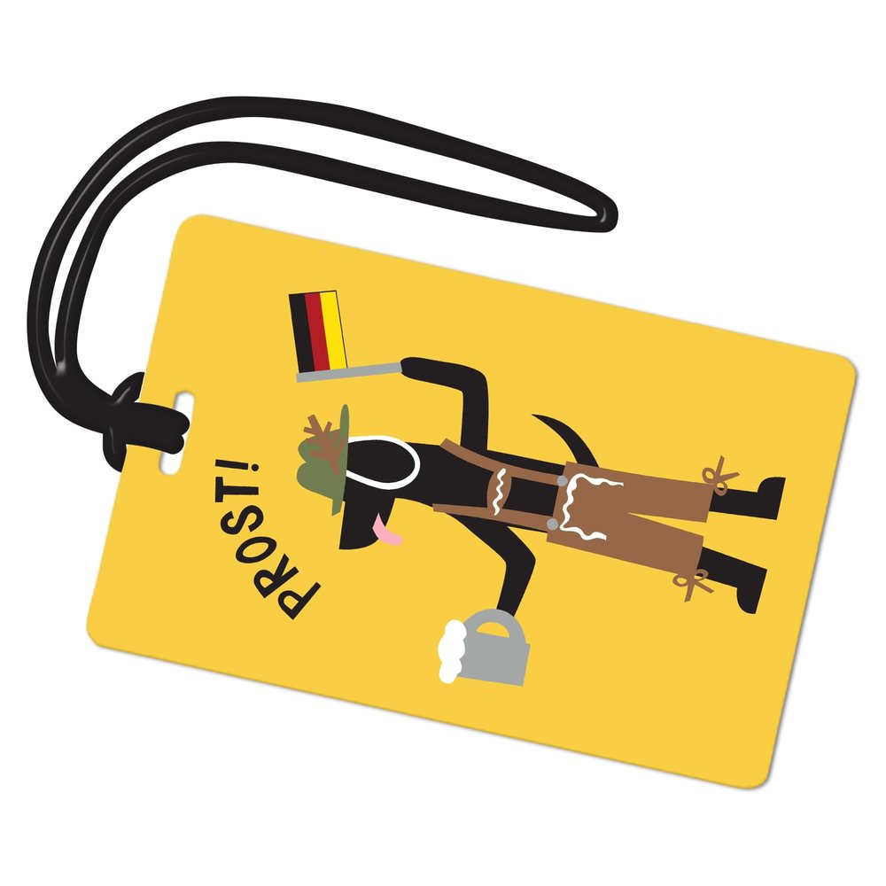 R. Nichols German Dog Luggage Tag - Sturdy Waterproof Plastic Travel Labels for Baggage, Suitcases, Backpacks, and Diaper Bags, 2.5 Inch x 4 Inch Tag with Black Loop Attachments