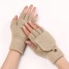 SCAPH Winter Knit Convertible Fingerless Gloves Wool Gloves Thermal Gloves Unisex Women Mittens (Color : Beige-1, Size : Large) view 2