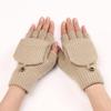 SCAPH Winter Knit Convertible Fingerless Gloves Wool Gloves Thermal Gloves Unisex Women Mittens (Color : Beige-1, Size : Large) view 3