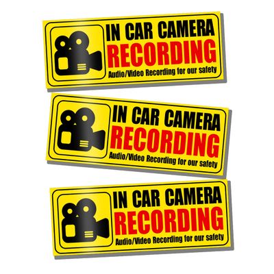 GOLEEX Pack 8 Pcs in Car Camera Recording Bumper Stickers Waterproof Vinyl Decals Vehicle Monitored Sticker Sign Funny Labels Items for Car Women New Drivers Outdoor Window Decor