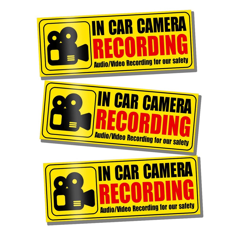 GOLEEX Pack 8 Pcs in Car Camera Recording Bumper Stickers Waterproof Vinyl Decals Vehicle Monitored Sticker Sign Funny Labels Items for Car Women New Drivers Outdoor Window Decor