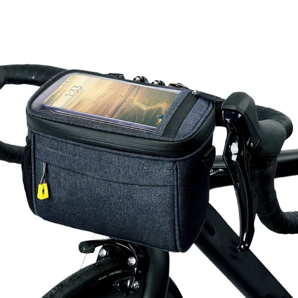 BUDAOWEN Bike Handlebar Bag,Capacity 4.2L Waterproof Bike Handlebar Front Frame Storage Bag with Waterproof Touch Screen Removable Shoulder Strap for Cycling Outdoor Activity,Blue,One Size
