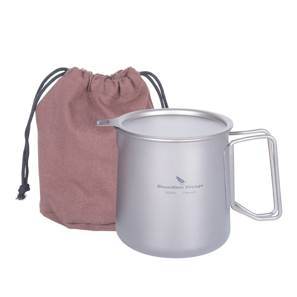 iBasingo 500ml Titanium Cup with Infuser and Lid Coffee Tea Mug Portable Lightweight for Camping Home Caf Office Ti3125D