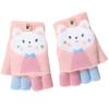 Cartoon Convertible Flip Top Gloves Toddler Kids Winter Wool Knit Fingerless Gloves with Mitten Cover for Girls Boys 2-15 Yrs (Pink Cat Kitten, For Girls boys 4-12 Years) view 1