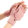 SCAPH Winter Knit Convertible Fingerless Gloves Wool Gloves Thermal Gloves Unisex Women Mittens (Color : Pink-1, Size : X-Large) view 1