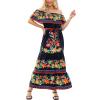 ACOSAP Women's Mexican Dress Summer Floral Print Off The Shoulder Sleeveless Beach Long Maxi Dress view 1