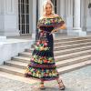 ACOSAP Women's Mexican Dress Summer Floral Print Off The Shoulder Sleeveless Beach Long Maxi Dress view 2