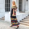 ACOSAP Women's Mexican Dress Summer Floral Print Off The Shoulder Sleeveless Beach Long Maxi Dress view 3