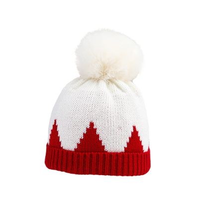 Santa Hat Christmas Striped Warm Knit Cap for Adult Kids Pom Beanie Hat Mother Unisex Baby Crochet Hat Holiday Party Supplies (Kid, White Red D)