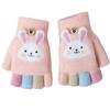 Cartoon Convertible Flip Top Gloves Toddler Kids Winter Wool Knit Fingerless Gloves with Mitten Cover for Girls Boys 2-15 Yrs (Pink Rabbit, For Girls boys 4-12 Years) view 1